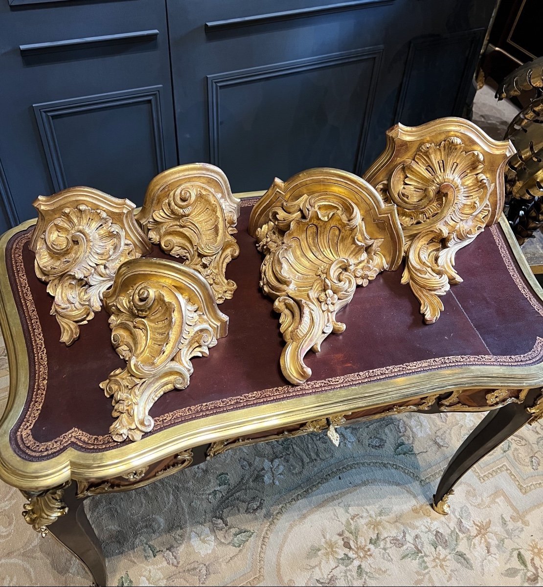 Series Of 5 Richly Carved And Gilded Wall Consoles-photo-3