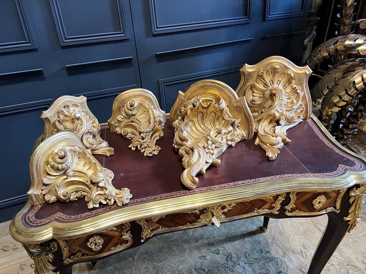 Series Of 5 Richly Carved And Gilded Wall Consoles-photo-4