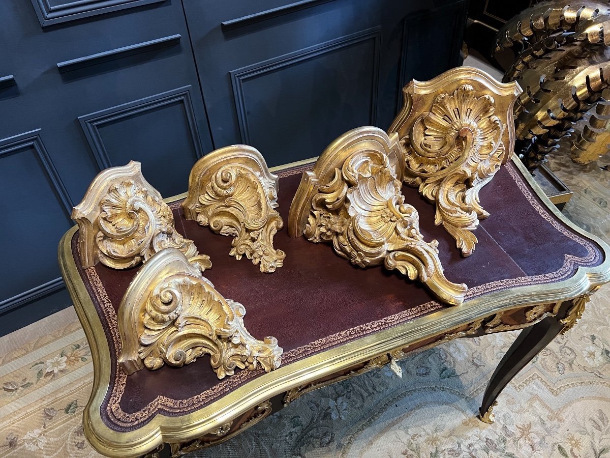 Series Of 5 Richly Carved And Gilded Wall Consoles-photo-1