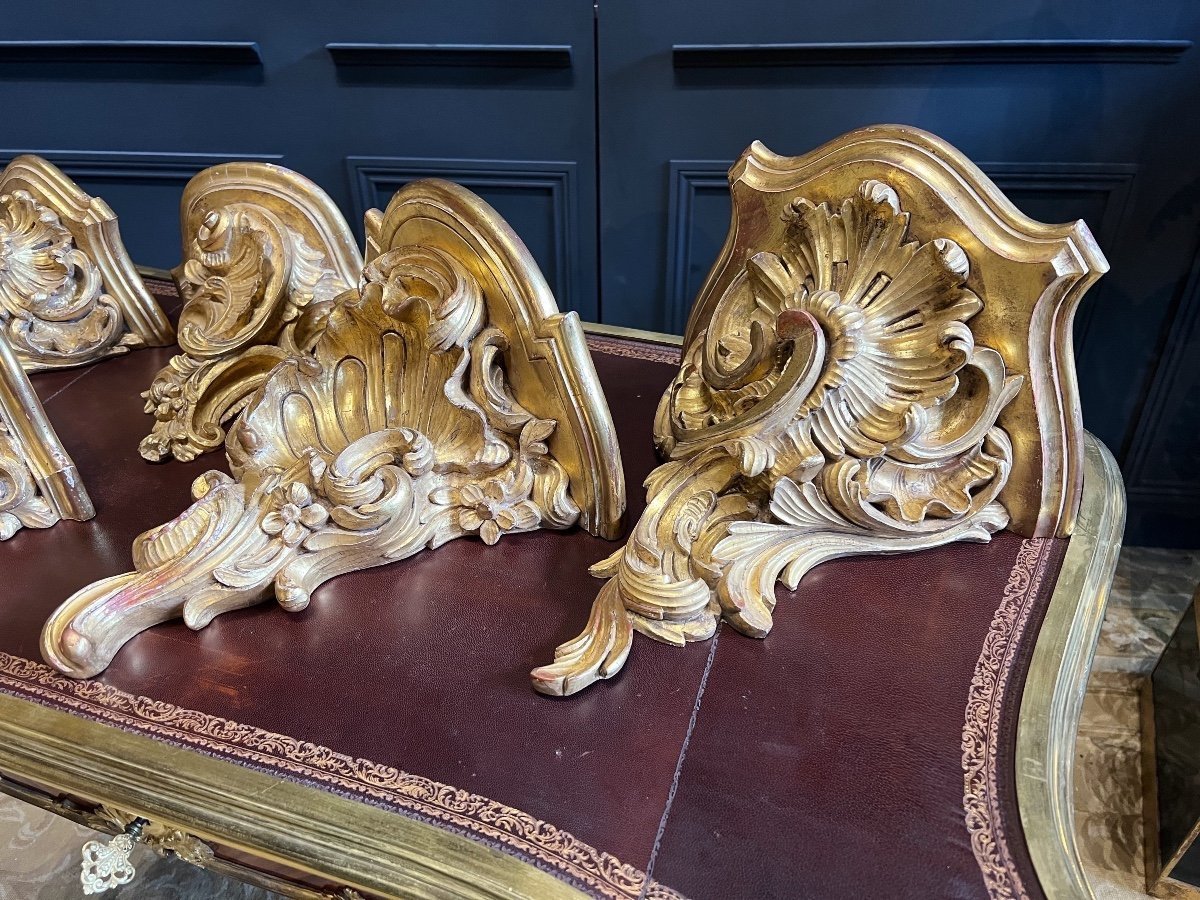 Series Of 5 Richly Carved And Gilded Wall Consoles-photo-2