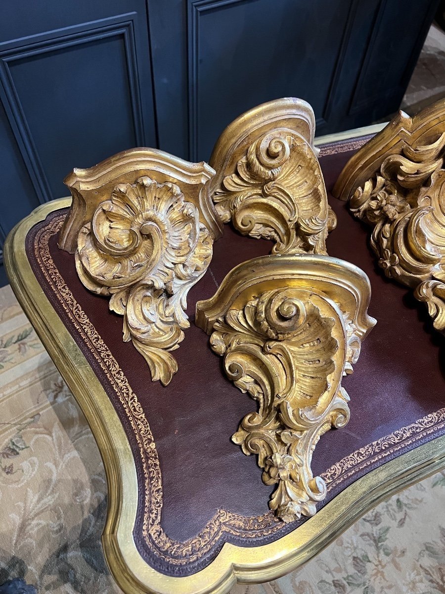 Series Of 5 Richly Carved And Gilded Wall Consoles-photo-3