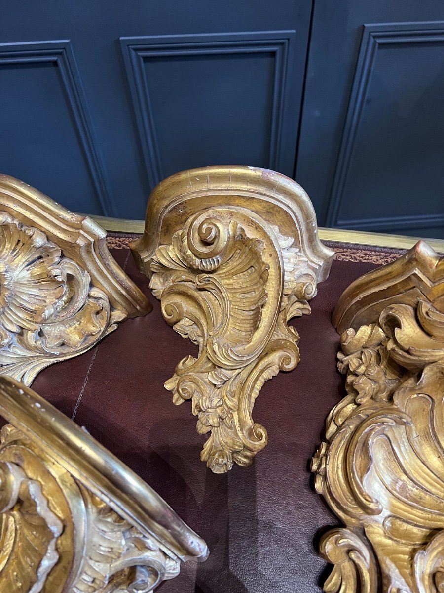 Series Of 5 Richly Carved And Gilded Wall Consoles-photo-4