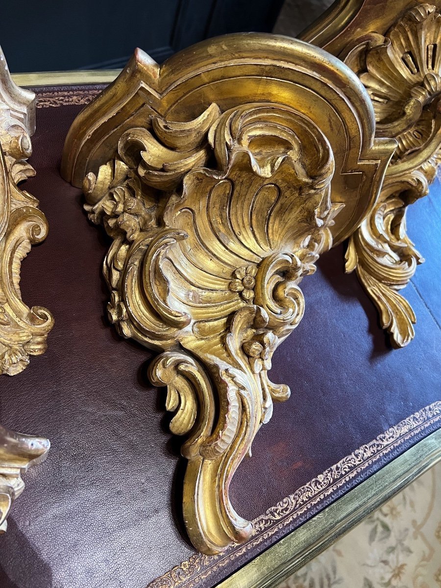 Series Of 5 Richly Carved And Gilded Wall Consoles-photo-5