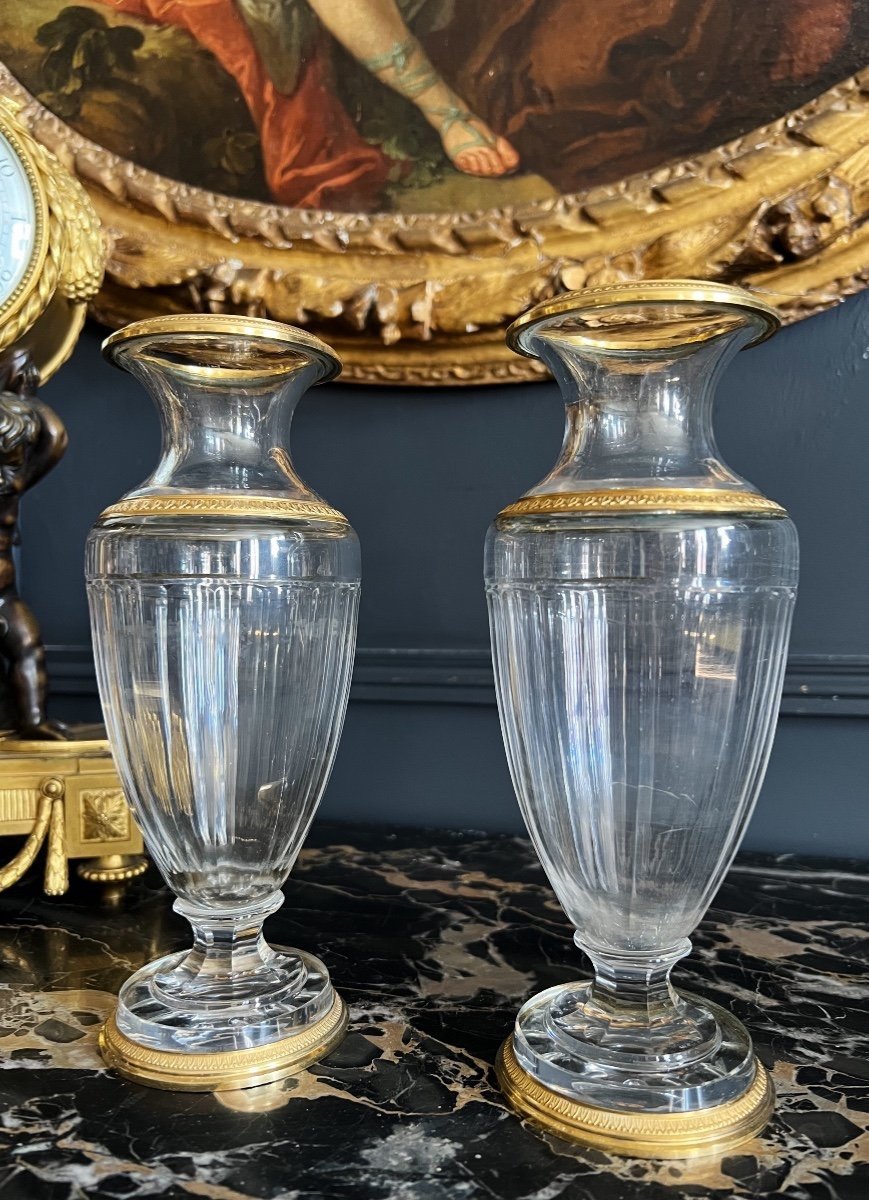 Bointaburet: Pair Of 19th Century Baccarat Crystal Vases In Restoration Style-photo-2