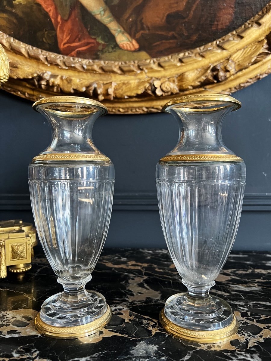 Bointaburet: Pair Of 19th Century Baccarat Crystal Vases In Restoration Style-photo-3