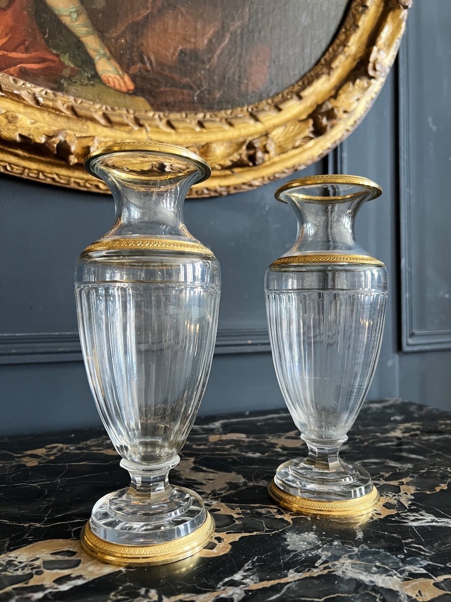 Bointaburet: Pair Of 19th Century Baccarat Crystal Vases In Restoration Style-photo-4