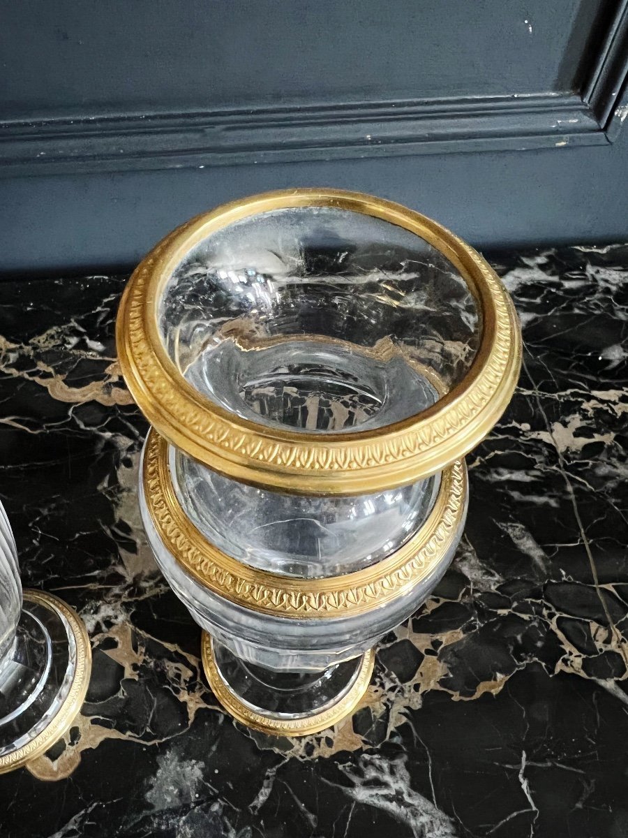 Bointaburet: Pair Of 19th Century Baccarat Crystal Vases In Restoration Style-photo-2