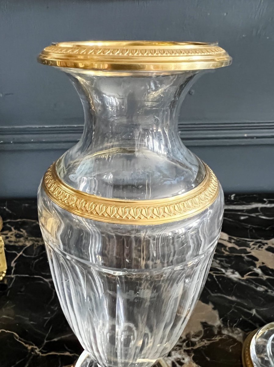 Bointaburet: Pair Of 19th Century Baccarat Crystal Vases In Restoration Style-photo-3