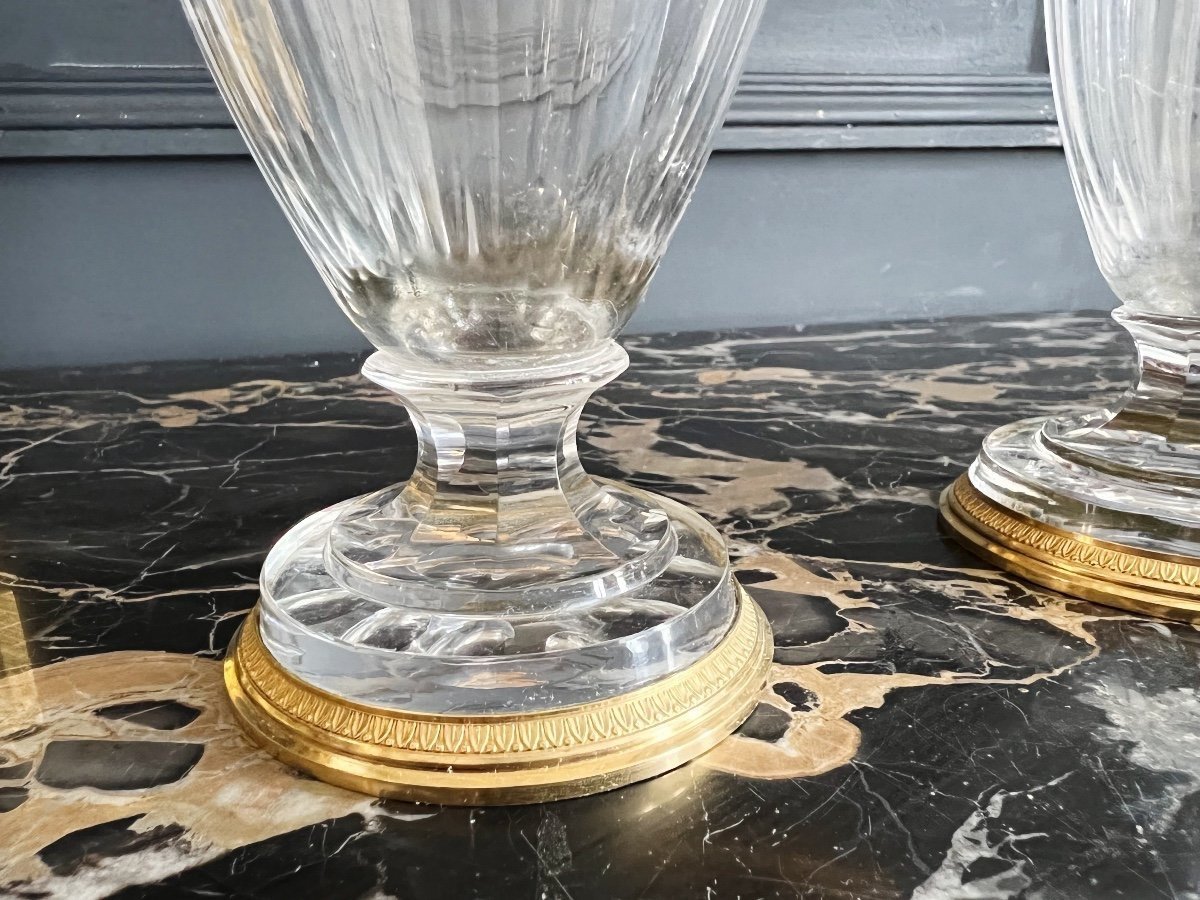 Bointaburet: Pair Of 19th Century Baccarat Crystal Vases In Restoration Style-photo-4