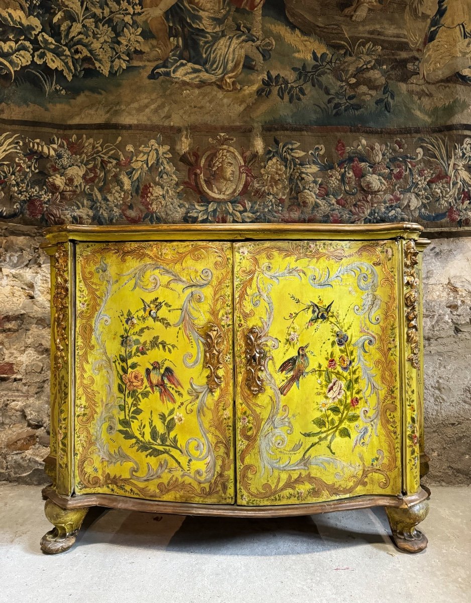 18th Century Venetian Buffet In Painted Wood With Bird Decor -photo-2