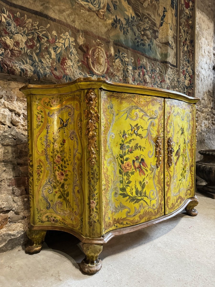 18th Century Venetian Buffet In Painted Wood With Bird Decor -photo-3