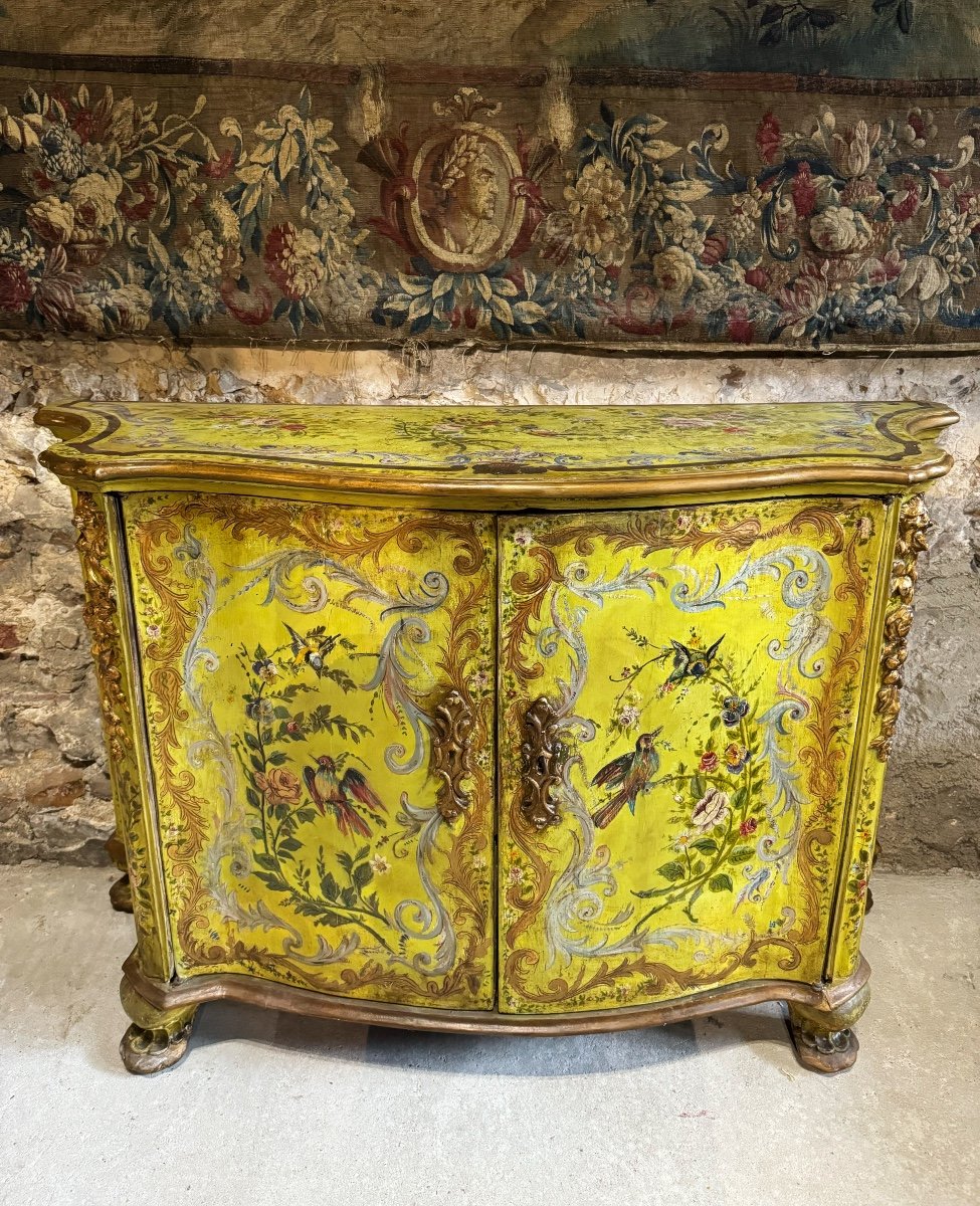 18th Century Venetian Buffet In Painted Wood With Bird Decor -photo-4