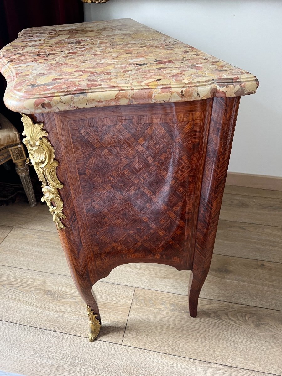 Commode Sauteuse D’époque Louis XV En Marqueterie Et Bronze Doré - XVIIIe-photo-3