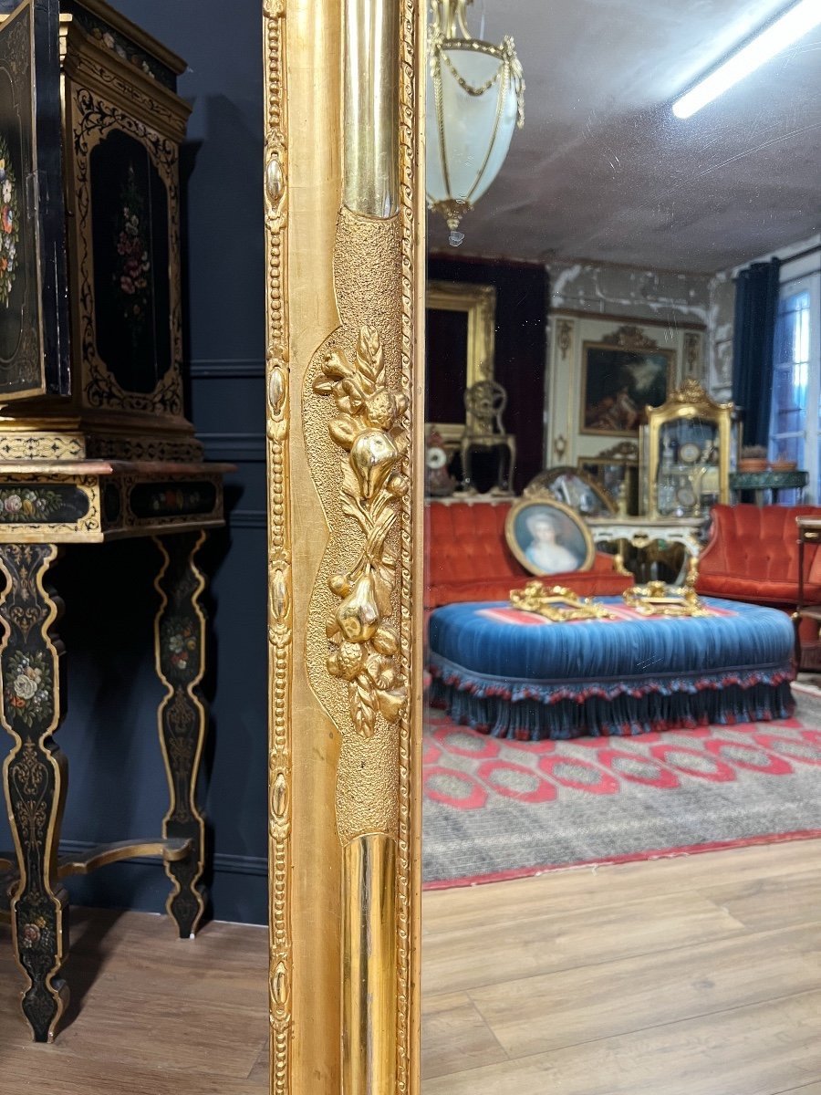 Napoleon III Period Mirror In Gilded Wood With Leaf Decorated With A Head And Flowers - 19th Century-photo-5