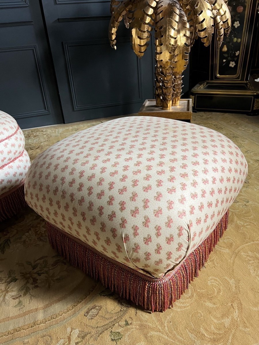 Fauteuil Et Son Pouf De Style Napoléon III à Décor De Noeuds Roses-photo-5