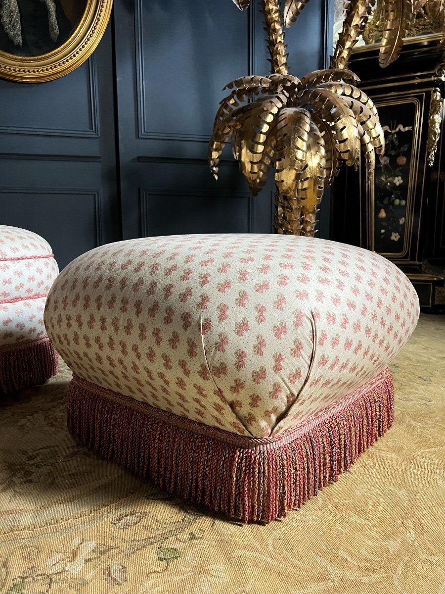 Fauteuil Et Son Pouf De Style Napoléon III à Décor De Noeuds Roses-photo-6