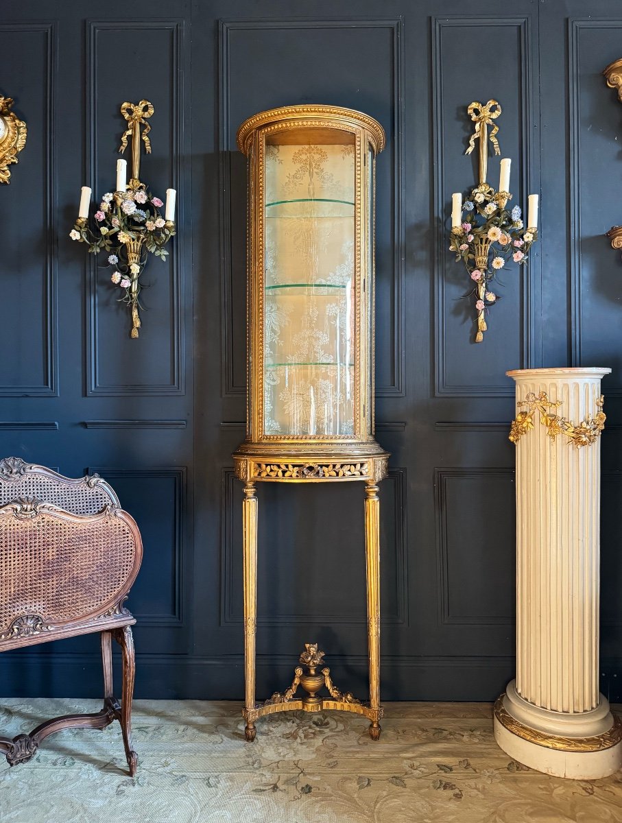 Vitrine Avec Sa Console De La Fin Du XIXe En Bois Doré De Style Louis XVI-photo-2