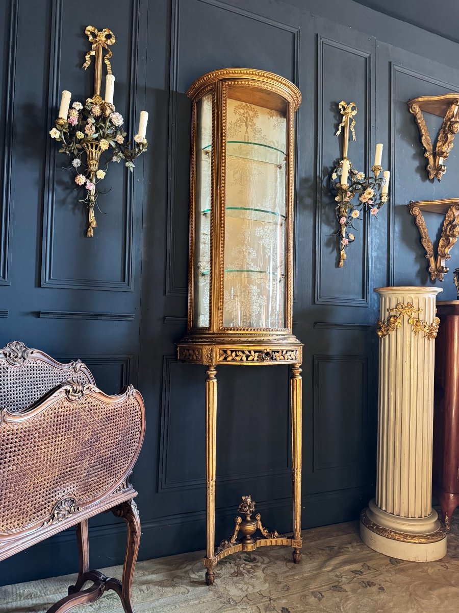 Vitrine Avec Sa Console De La Fin Du XIXe En Bois Doré De Style Louis XVI-photo-3