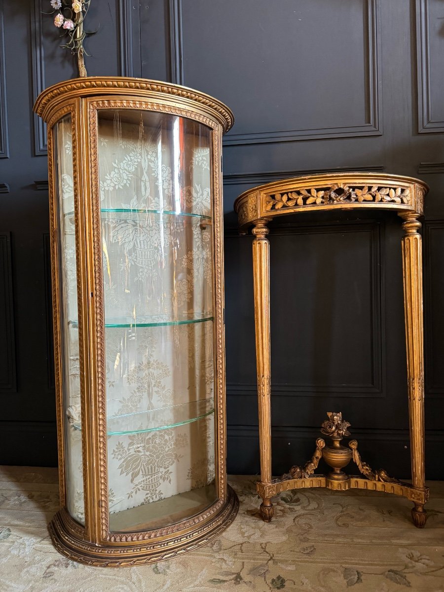 Vitrine Avec Sa Console De La Fin Du XIXe En Bois Doré De Style Louis XVI-photo-7