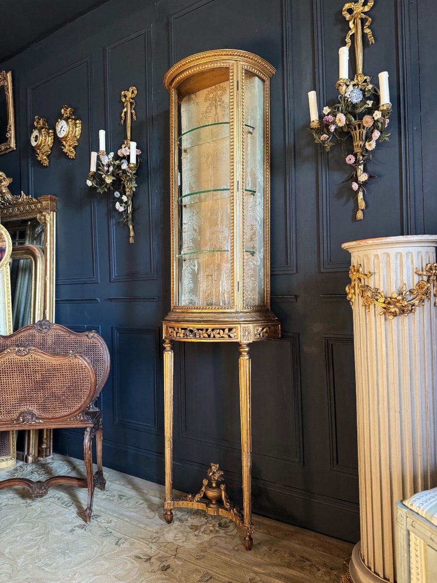 Vitrine Avec Sa Console De La Fin Du XIXe En Bois Doré De Style Louis XVI