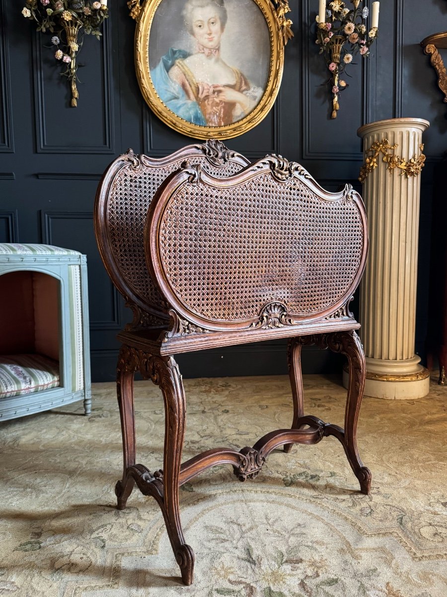 Magazine Rack Called “goat” From The End Of The 19th Century In Wood And Cane -photo-3