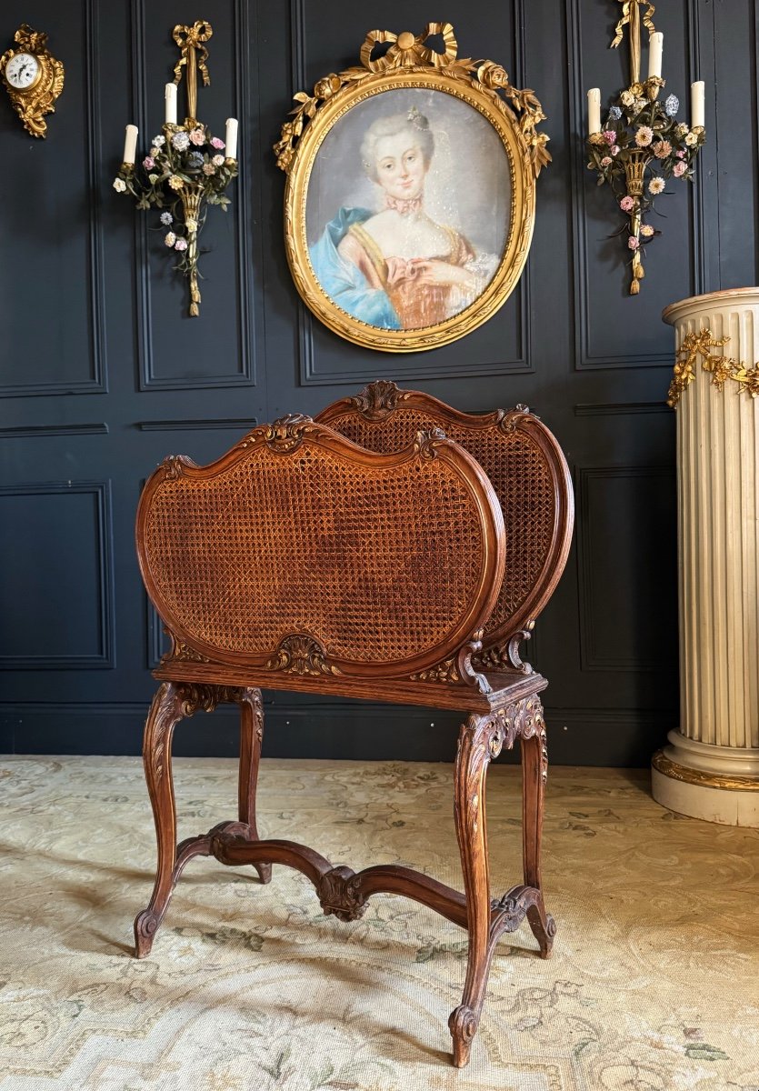 Magazine Rack Called “goat” From The End Of The 19th Century In Wood And Cane -photo-4