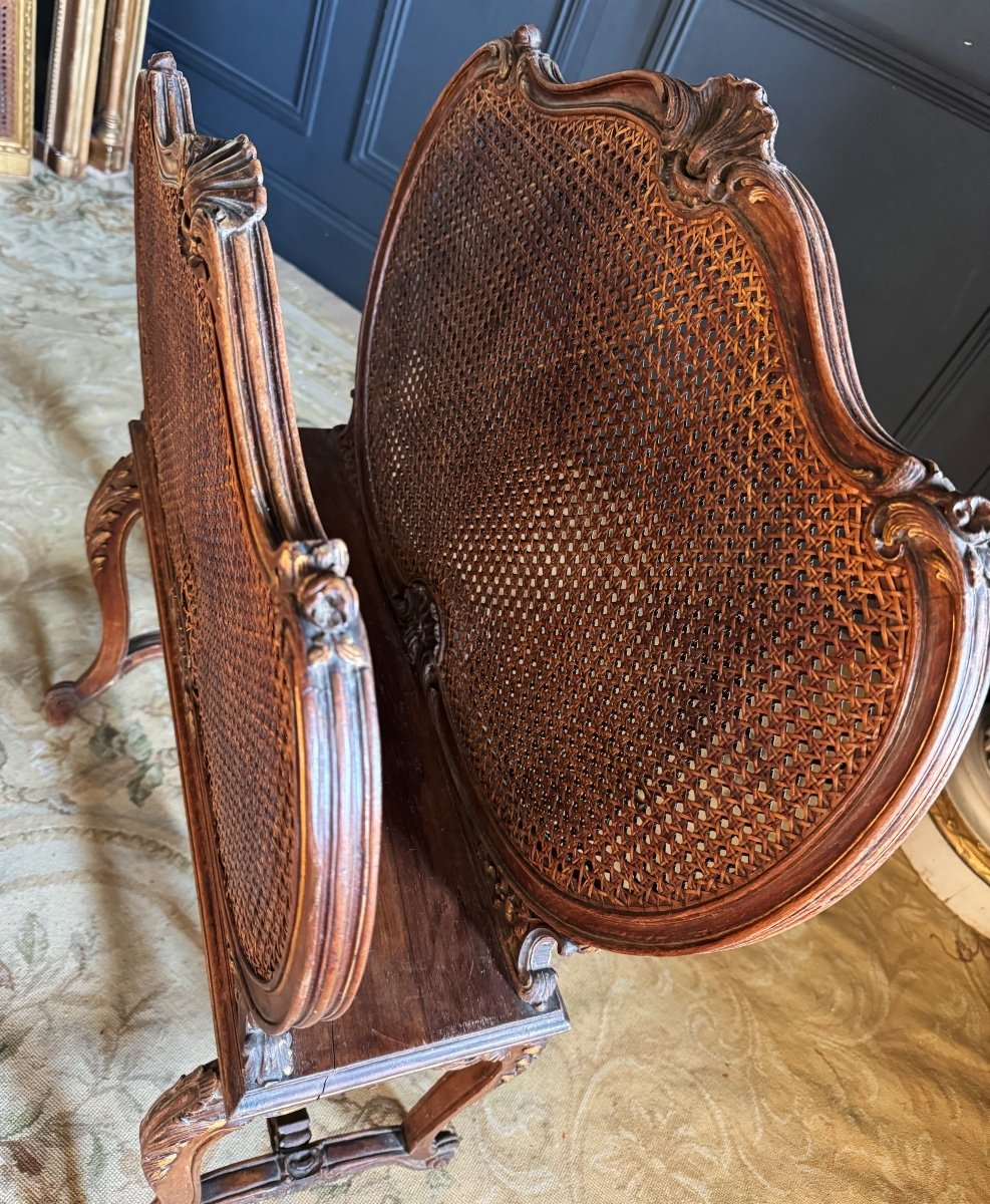 Magazine Rack Called “goat” From The End Of The 19th Century In Wood And Cane -photo-5