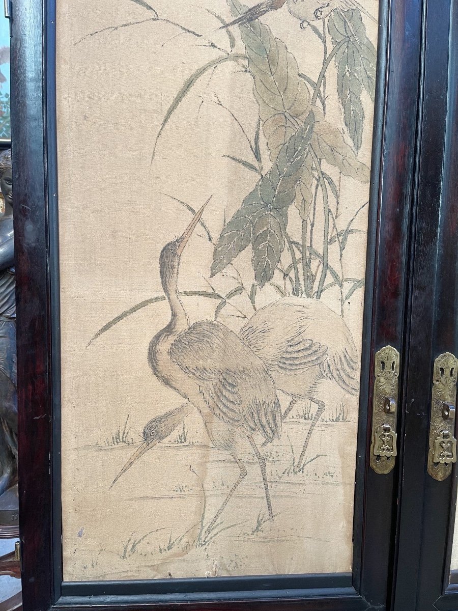 Pair Of 19th Century Chinese Doors Decorated With Two Pairs Of Silk Paintings-photo-3