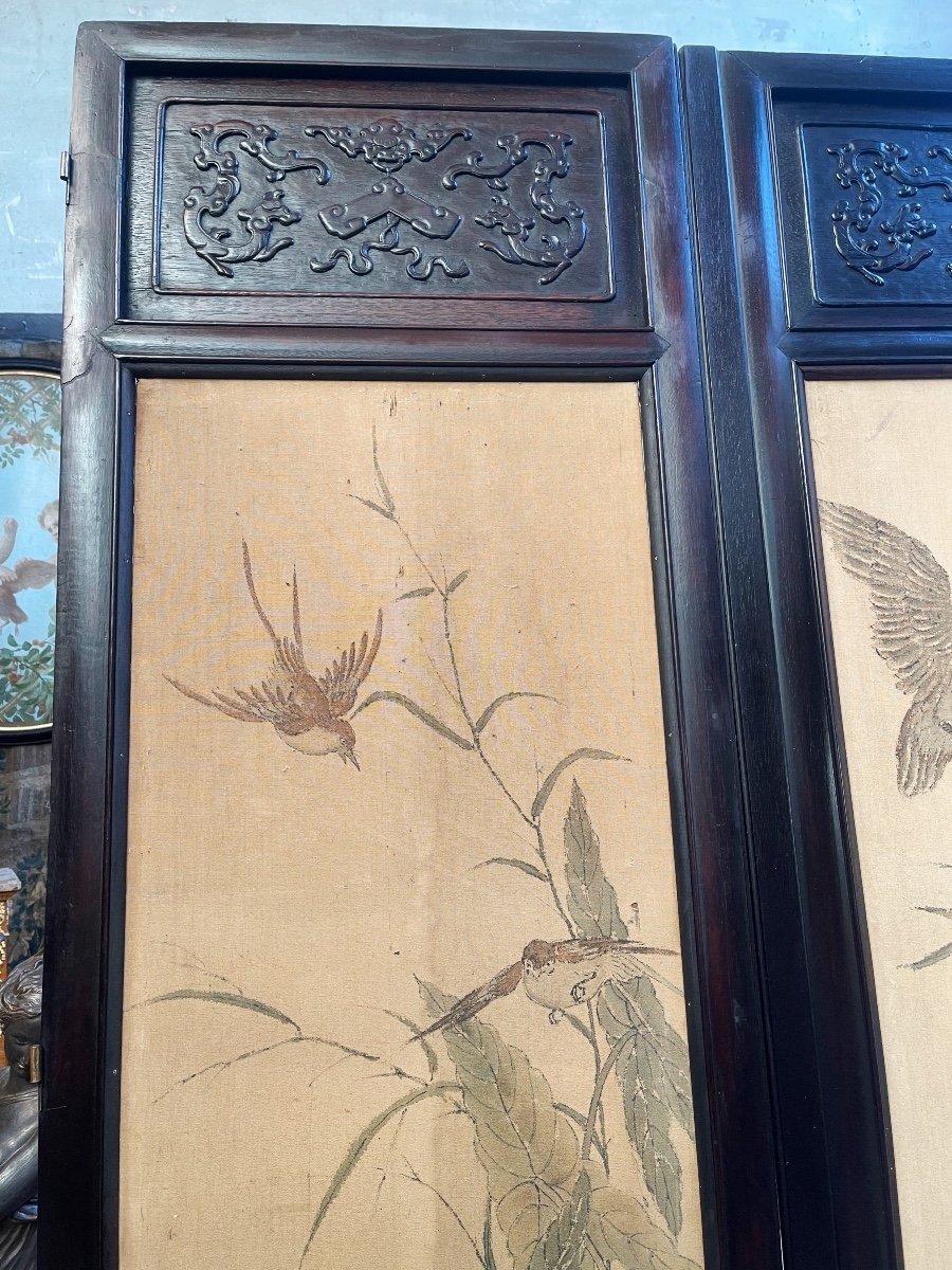 Pair Of 19th Century Chinese Doors Decorated With Two Pairs Of Silk Paintings-photo-4