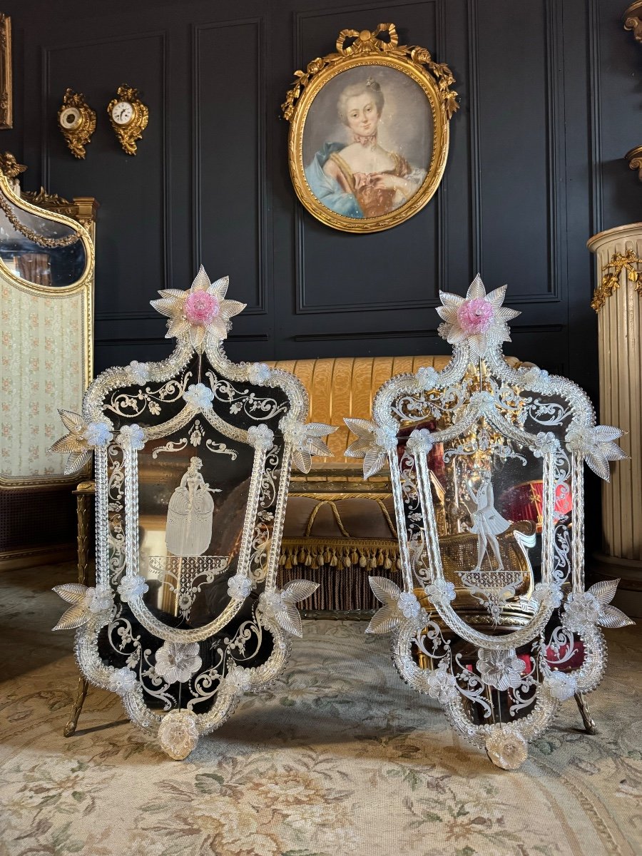 Pair Of Late 19th Century Venetian Murano Glass Mirrors 