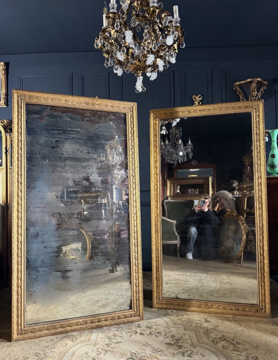 Pair Of Early 19th Century Louis XVI Style Gilded Wood Mirrors-photo-2