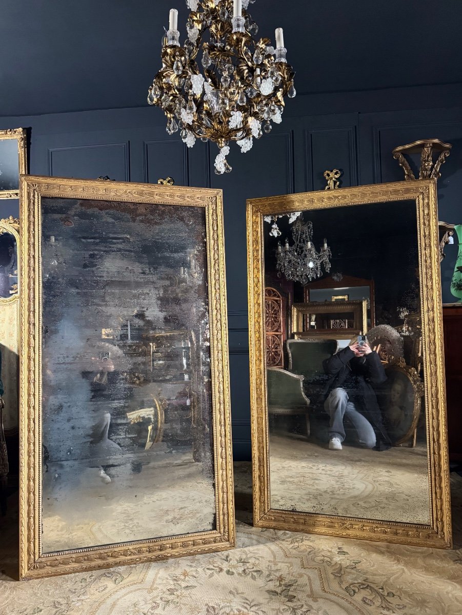 Pair Of Early 19th Century Louis XVI Style Gilded Wood Mirrors-photo-3