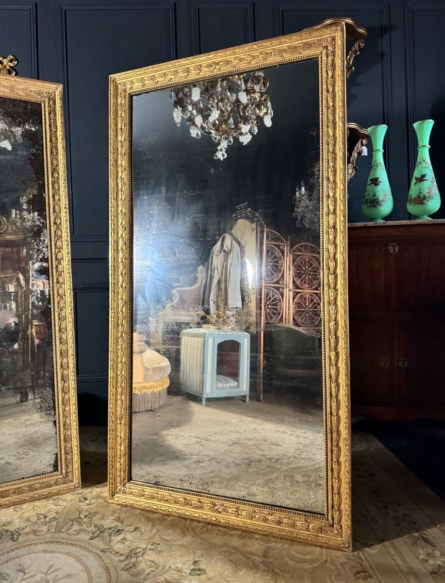 Pair Of Early 19th Century Louis XVI Style Gilded Wood Mirrors-photo-4