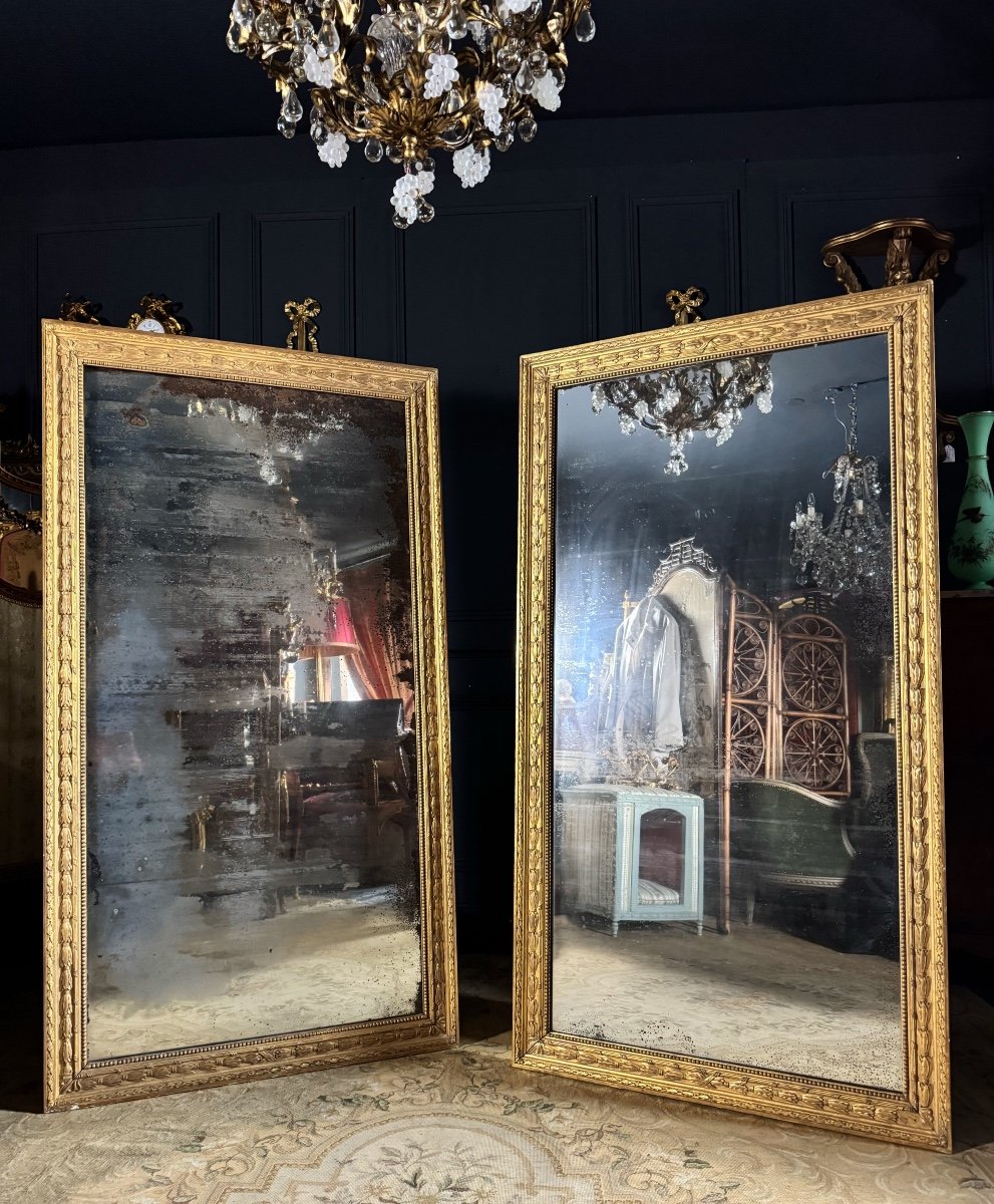 Pair Of Early 19th Century Louis XVI Style Gilded Wood Mirrors