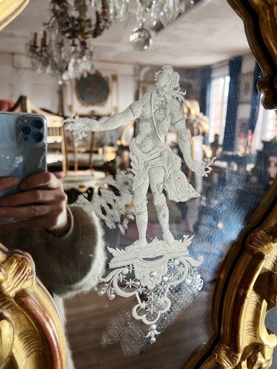 Paire De Miroirs Italiens Du XVIIIe En Bois Doré De Style Louis XV-photo-6