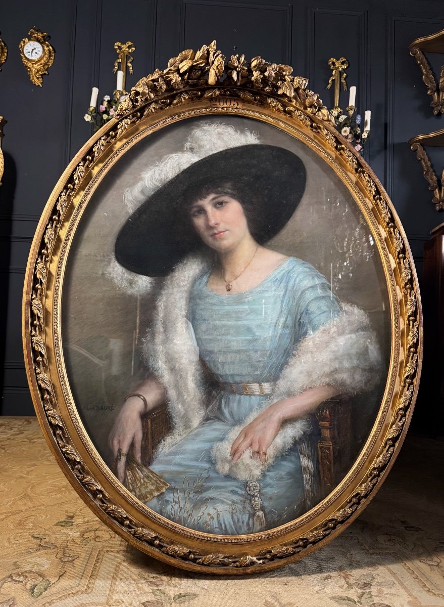 Albert Baure (late 19th Century): Pastel Of A Woman With A Hat, Circa 1900-photo-2