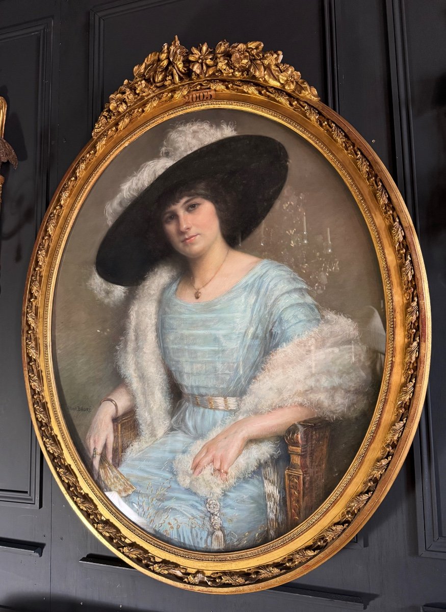 Albert Baure (late 19th Century): Pastel Of A Woman With A Hat, Circa 1900-photo-3