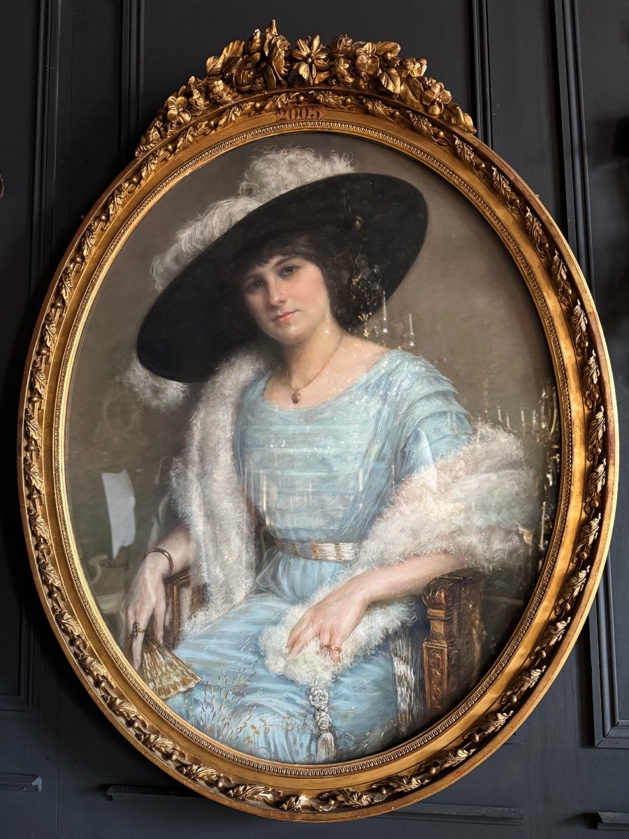 Albert Baure (late 19th Century): Pastel Of A Woman With A Hat, Circa 1900-photo-4