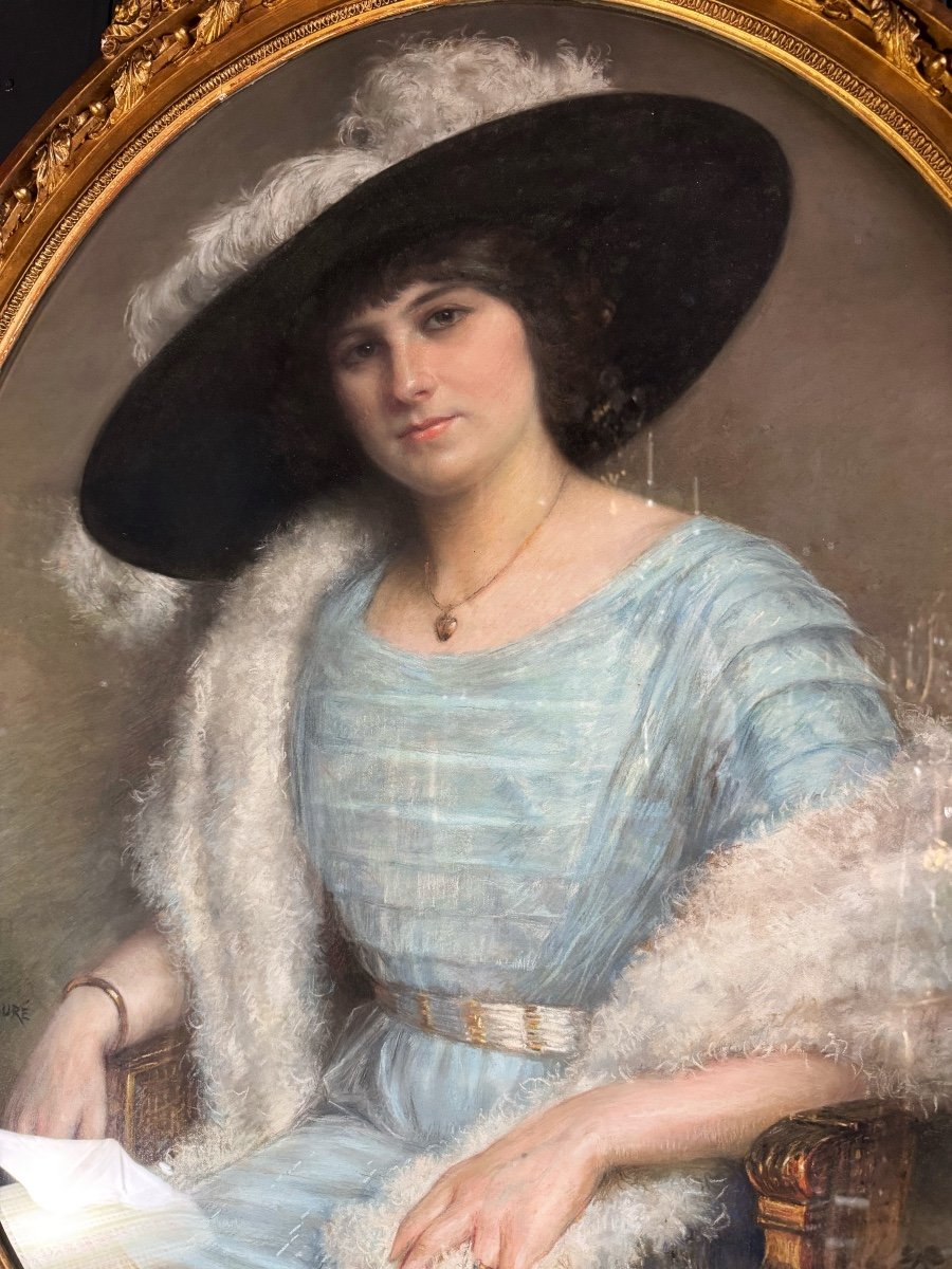 Albert Baure (late 19th Century): Pastel Of A Woman With A Hat, Circa 1900-photo-1