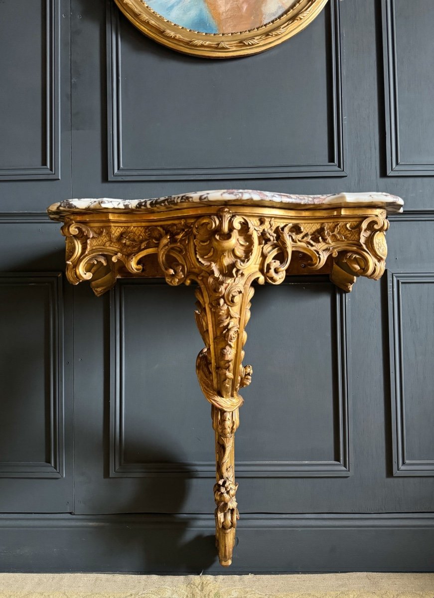 Napoleon III Period Dragon Console In Gilded And Carved Wood - 19th Century-photo-2