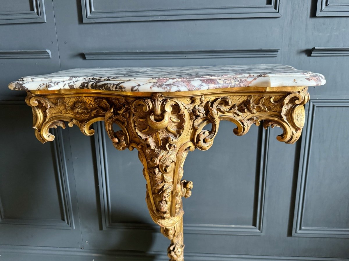 Napoleon III Period Dragon Console In Gilded And Carved Wood - 19th Century-photo-4