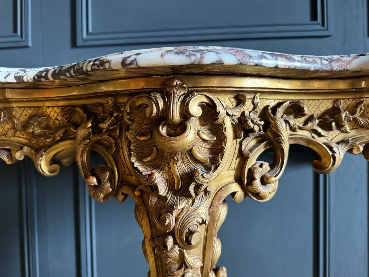 Napoleon III Period Dragon Console In Gilded And Carved Wood - 19th Century-photo-5