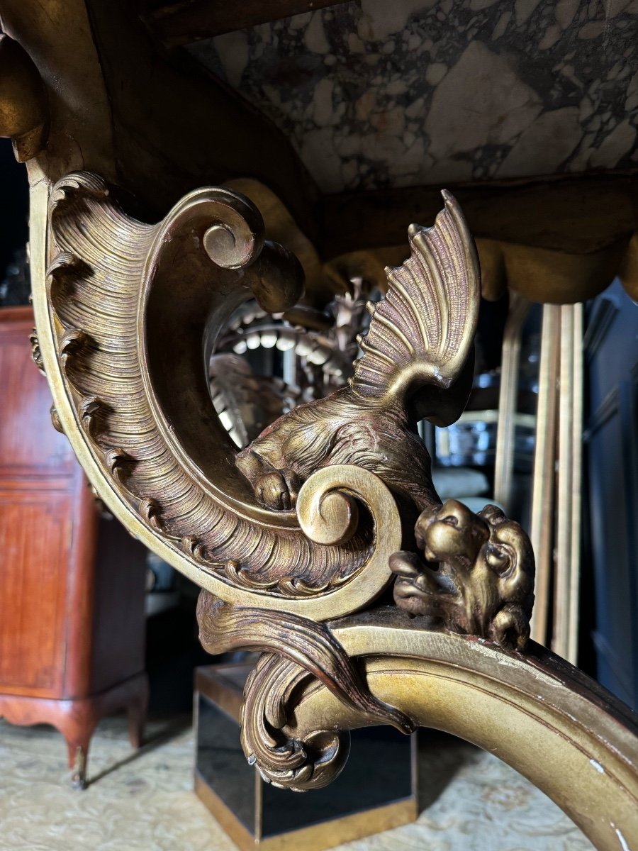 Napoleon III Period Dragon Console In Gilded And Carved Wood - 19th Century-photo-7