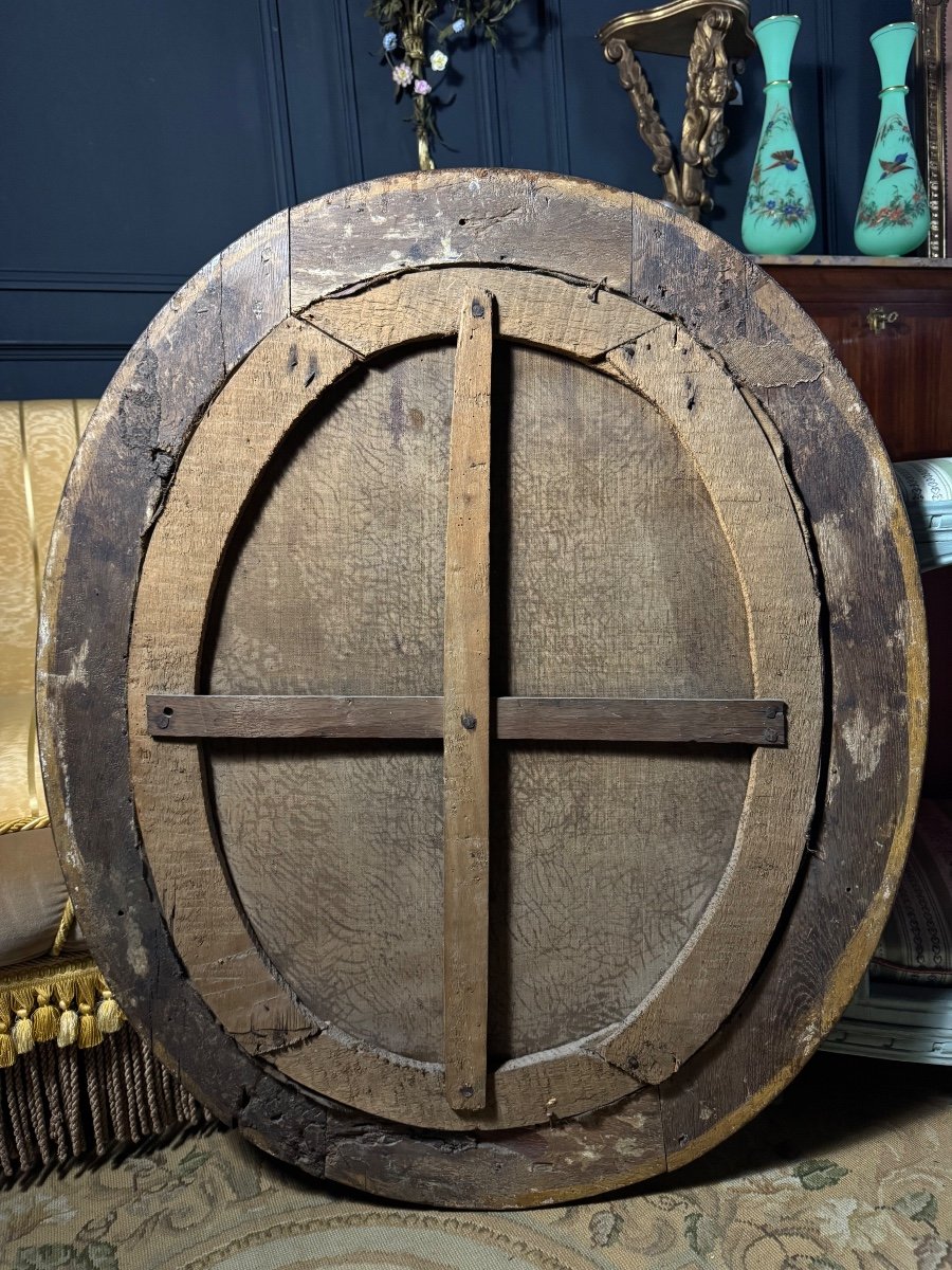 Portrait Du XVIIIe D’un Gentilhomme Dans Son Cadre D’époque En Bois Doré -photo-7