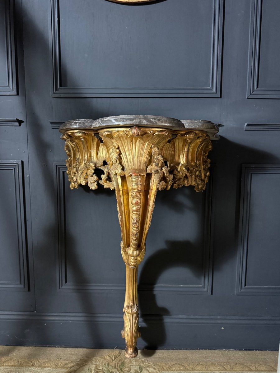 Napoleon III Period Console Table In Gilded And Carved Wood - 19th Century -photo-2