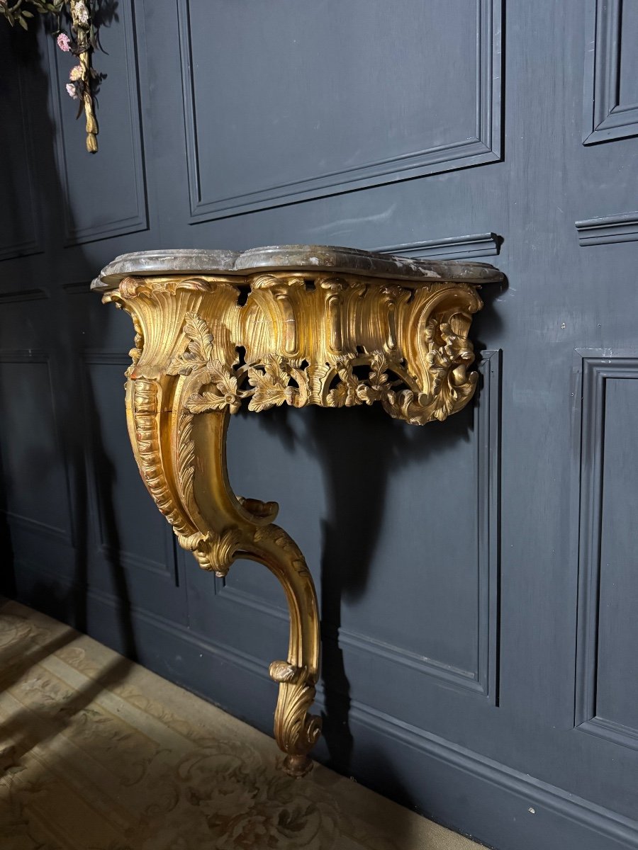 Napoleon III Period Console Table In Gilded And Carved Wood - 19th Century -photo-4