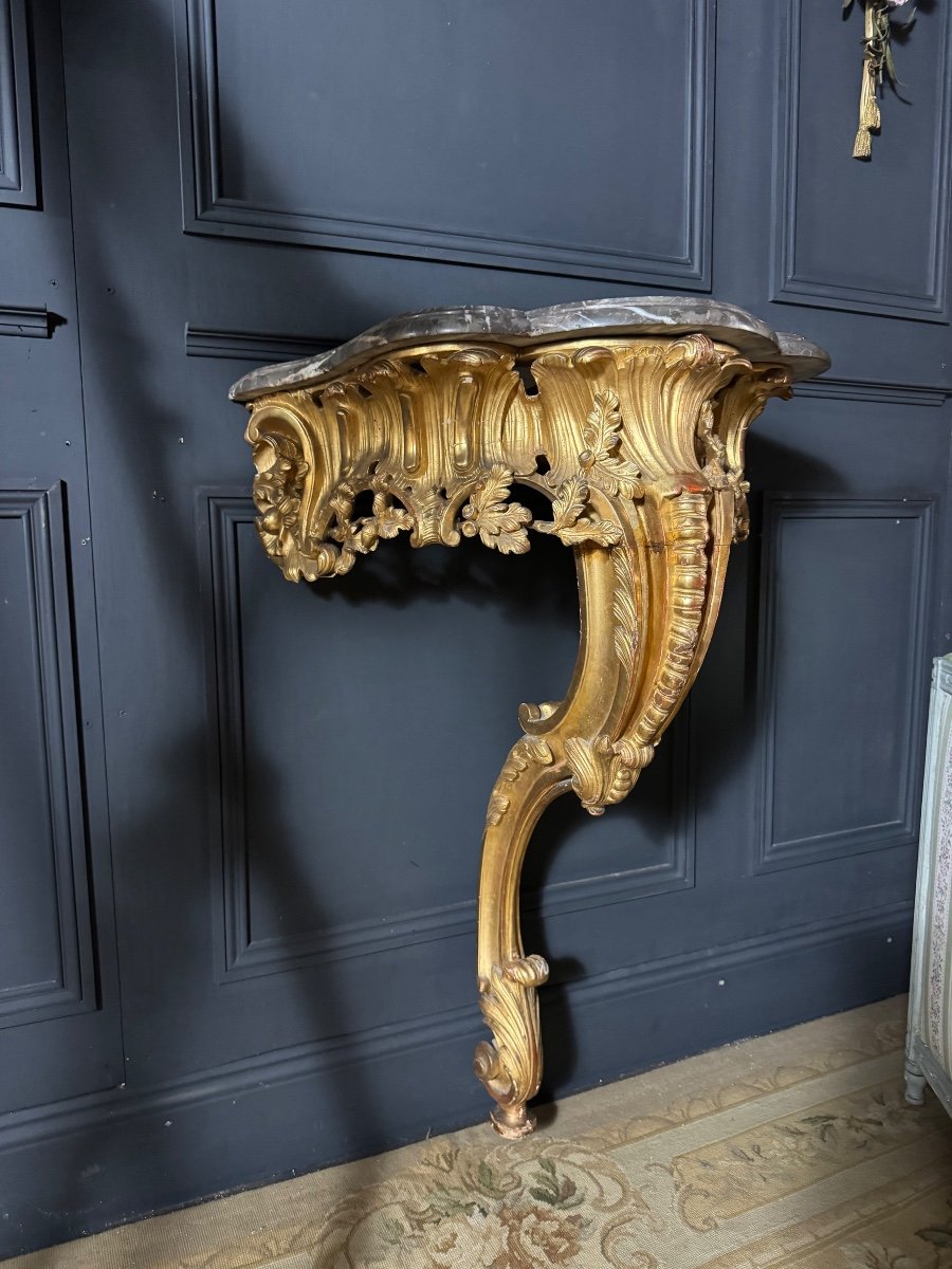 Napoleon III Period Console Table In Gilded And Carved Wood - 19th Century -photo-1