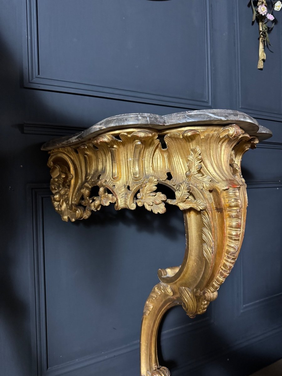 Napoleon III Period Console Table In Gilded And Carved Wood - 19th Century -photo-3