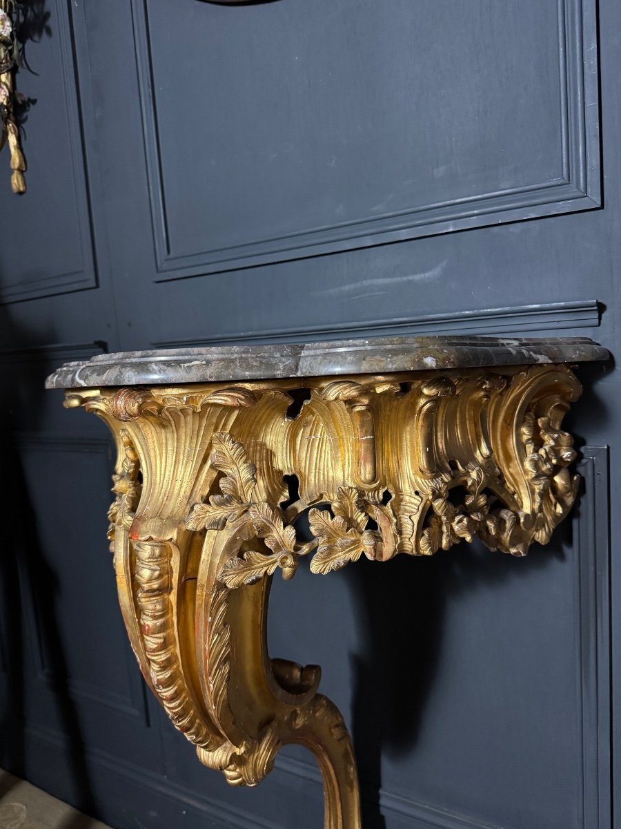 Napoleon III Period Console Table In Gilded And Carved Wood - 19th Century -photo-4