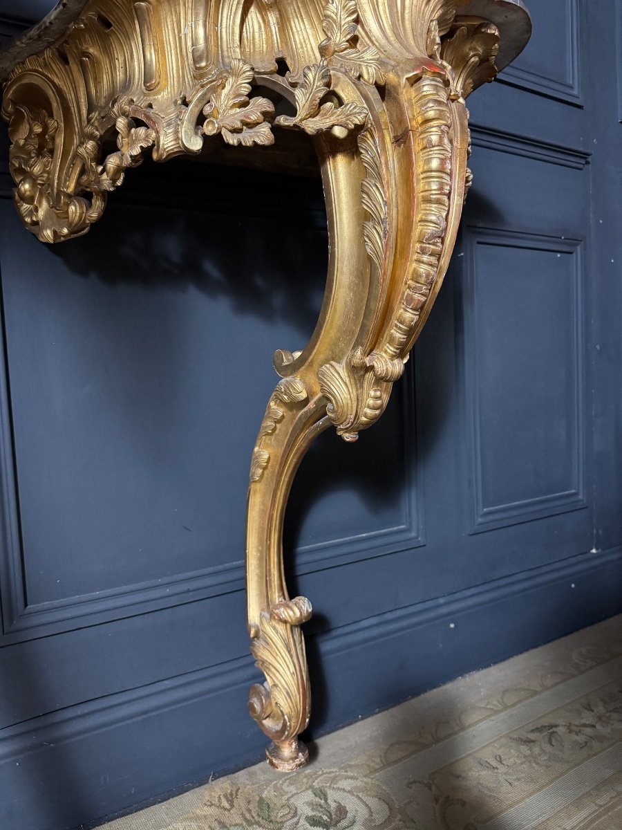 Napoleon III Period Console Table In Gilded And Carved Wood - 19th Century -photo-5